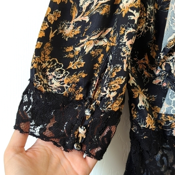 Free People Lucie Floral Scoop Neck Tied Open Back A-Line Mini Dress Black 6 - Picture 14 of 16